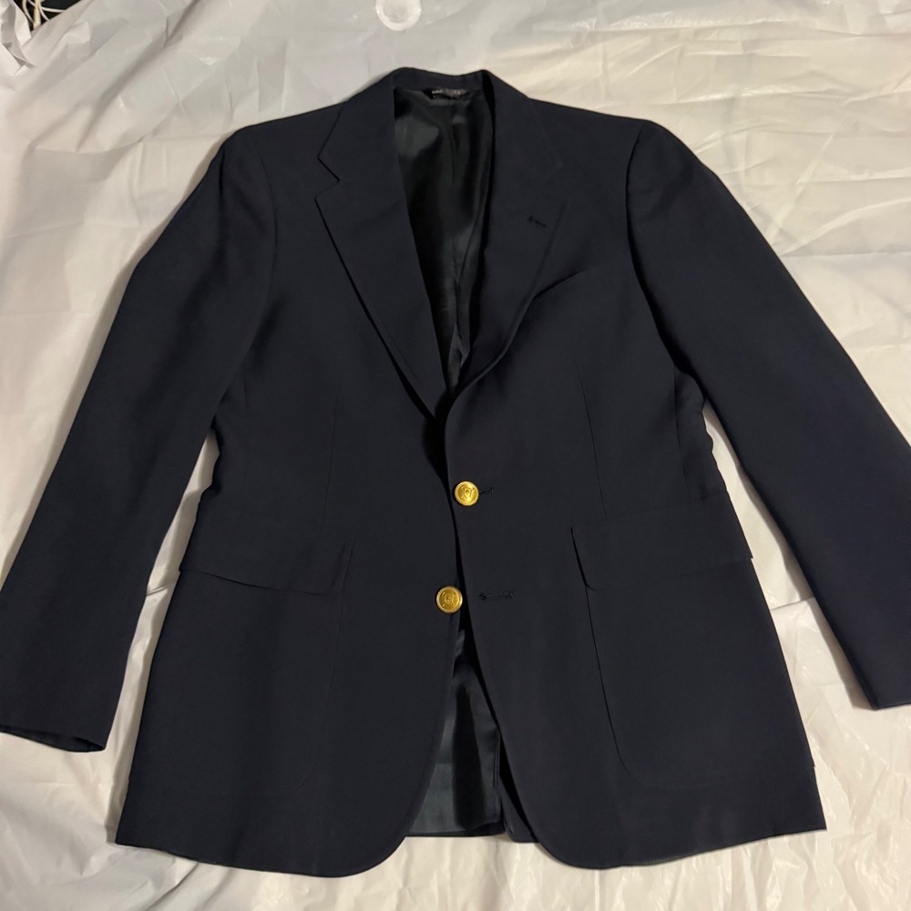 Polo Ralph Lauren Mens University Club Blazer Navy Blue Wool Gold Buttons 40R